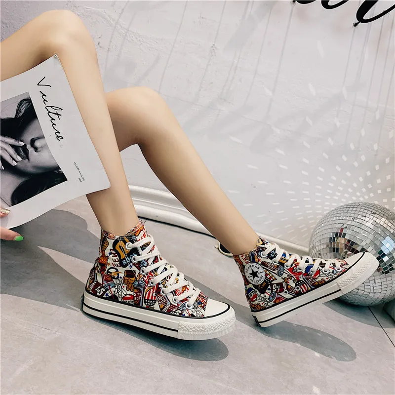 Women Vulcanize Shoes New Sneakers High top Lace-up Spring Fashion Yellow Colorful Graffiti Flag Flat Casual Canvas Shoes Girl
Women Vulcanize Shoes New Sneakers High top Lace-up Spring Fashion Yellow Colorful Graffiti Flag Flat Casual Canvas Shoes Girl