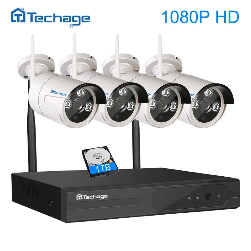 Techage 1080 P HD 4ch Беспроводной NVR комплект Wi Fi видеонаблюдения Системы 4 шт. 2mp Открытый