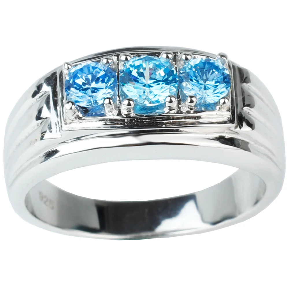 925 Sterling Silver Finger Ring for Men with 3-stone Sky blue Cubic Zirconia CZ Crystal Jewelry R519
925 Sterling Silver Finger Ring for Men with 3-stone Sky blue Cubic Zirconia CZ Crystal Jewelry R519