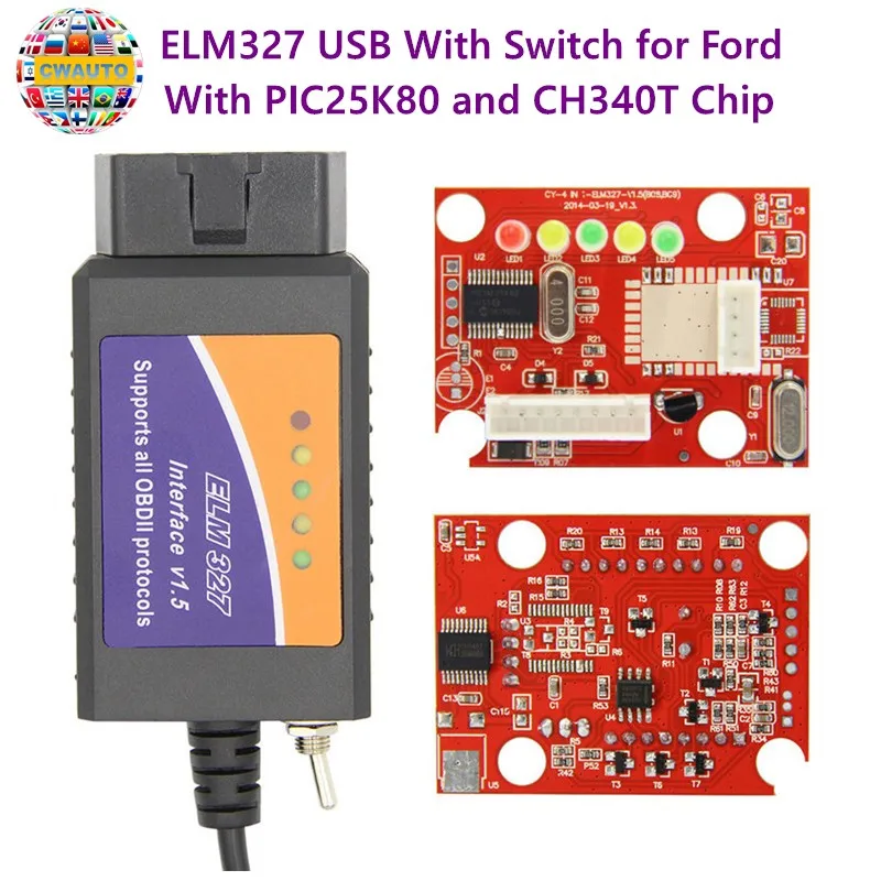 ELM327 USB V1.5 кабель с переключателем HS CAN и MS для d чипом PIC25K80 CH340T поддержка 12