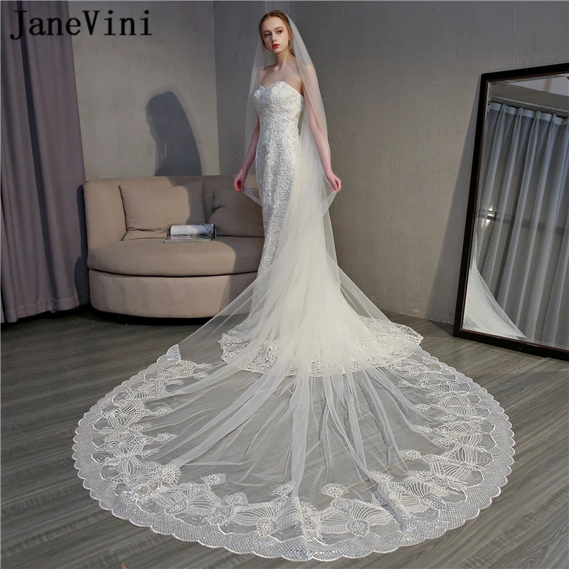 JaneVini 2019 Elegant One Layer Wedding Veils Sequins Lace Edge Cathedral Long Ivory Tulle Bridal Veil with Comb Bruiloft Sluier
JaneVini 2019 Elegant One Layer Wedding Veils Sequins Lace Edge Cathedral Long Ivory Tulle Bridal Veil with Comb Bruiloft Sluier