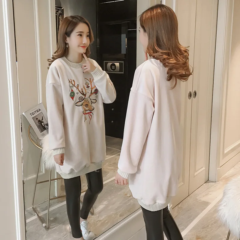 Maternity Women New Mom's Long Sleeve O-neck Mid-long Blouses Fashion Cartoon Pattern Loose Fit Pregnancy Cotton Fleece Hoodies
Maternity Women New Mom's Long Sleeve O-neck Mid-long Blouses Fashion Cartoon Pattern Loose Fit Pregnancy Cotton Fleece Hoodies