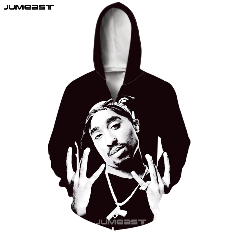 Jumeast 2PAC мужские/женские 3D толстовки на молнии с принтом Тупак знаменитая куртка