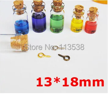 

Free ship! 100pcss/lot 13*18mm diy clear Glass Bottles With Cork eye hook Wishing bottle vial perfume bottle pendant 0.6ML