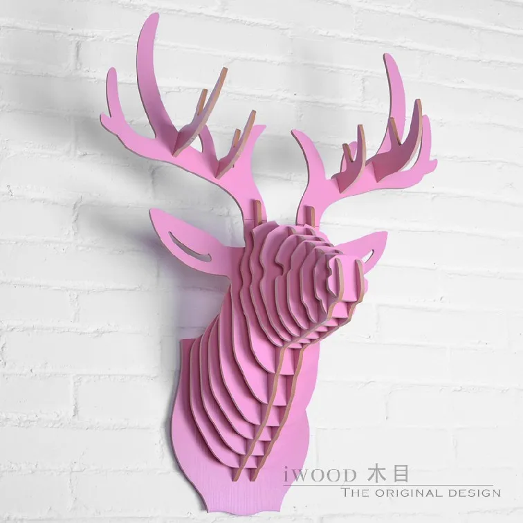 Лучшие моды Европейский резные деревянные DIY голова оленя Nodic wall art домашнее