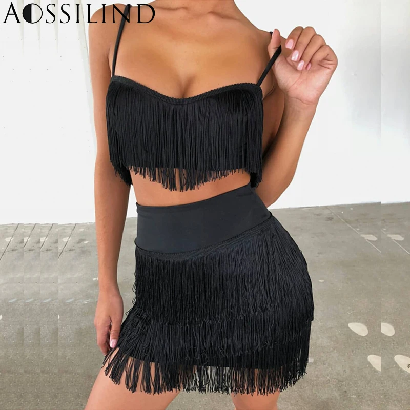 AOSSILIND Tassel Spaghetti Strap Sexy Two Piece Set Bodycon Dress Women Summer Backless Mini Club Party Dresses 
AOSSILIND Tassel Spaghetti Strap Sexy Two Piece Set Bodycon Dress Women Summer Backless Mini Club Party Dresses