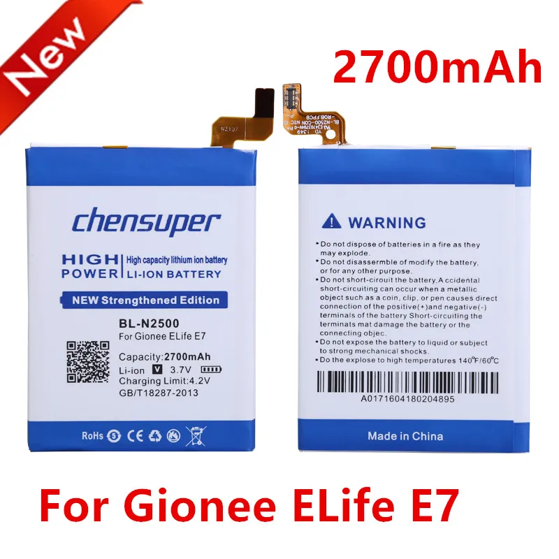 NEW High Quality Mobile Phone Li-ion Ploymer Battery BL-N2500 For Gionee ELife E7 E7T GN9002 2700mAh
NEW High Quality Mobile Phone Li-ion Ploymer Battery BL-N2500 For Gionee ELife E7 E7T GN9002 2700mAh