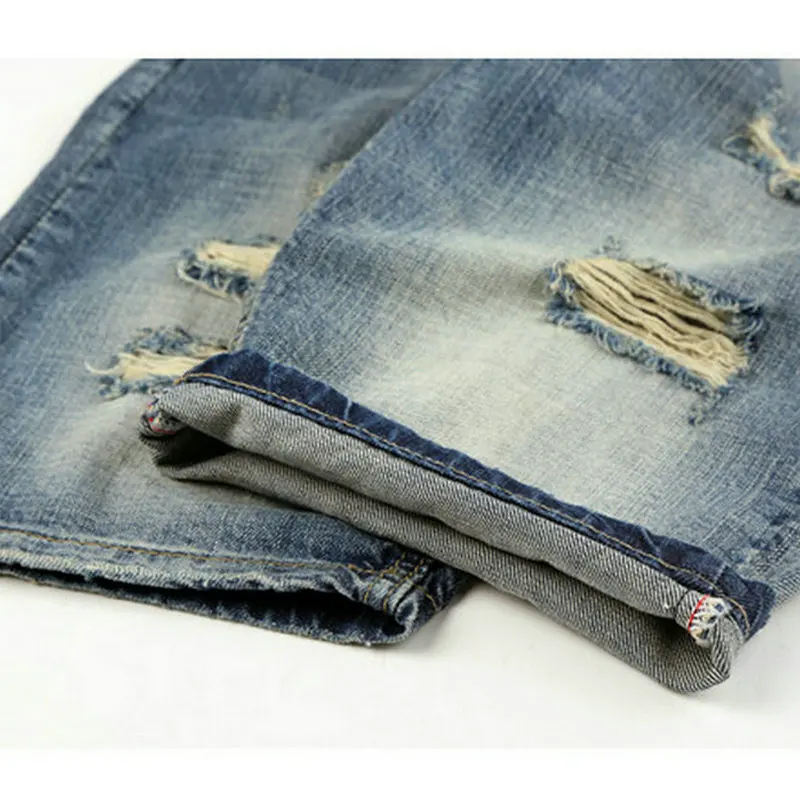 Мужские джинсовые шорты DIMUSI голубые рваные бермуды до щиколотки модель PA028 лето