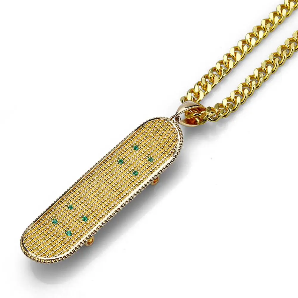 

Новый микро циркон кулон золотой лед скейтборд хип-хоп кулон мужской подарок ожерелье