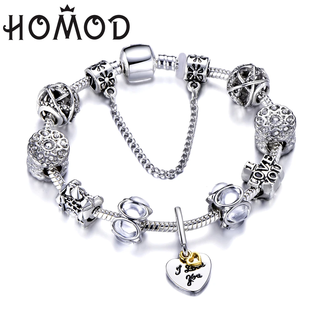 HOMOD Women Bracelet Vintage Silver Color Crystal Charm Bracelet for Women Love Heart Pendant Brand Bracelets Jewelry
HOMOD Women Bracelet Vintage Silver Color Crystal Charm Bracelet for Women Love Heart Pendant Brand Bracelets Jewelry