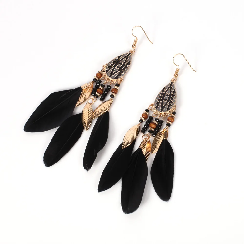 Maxfresh Long Tassel Fashion Feather Style Ethnic Boho Big Dangle Statement Drop Earring Wedding Earrings Accessories | Украшения и