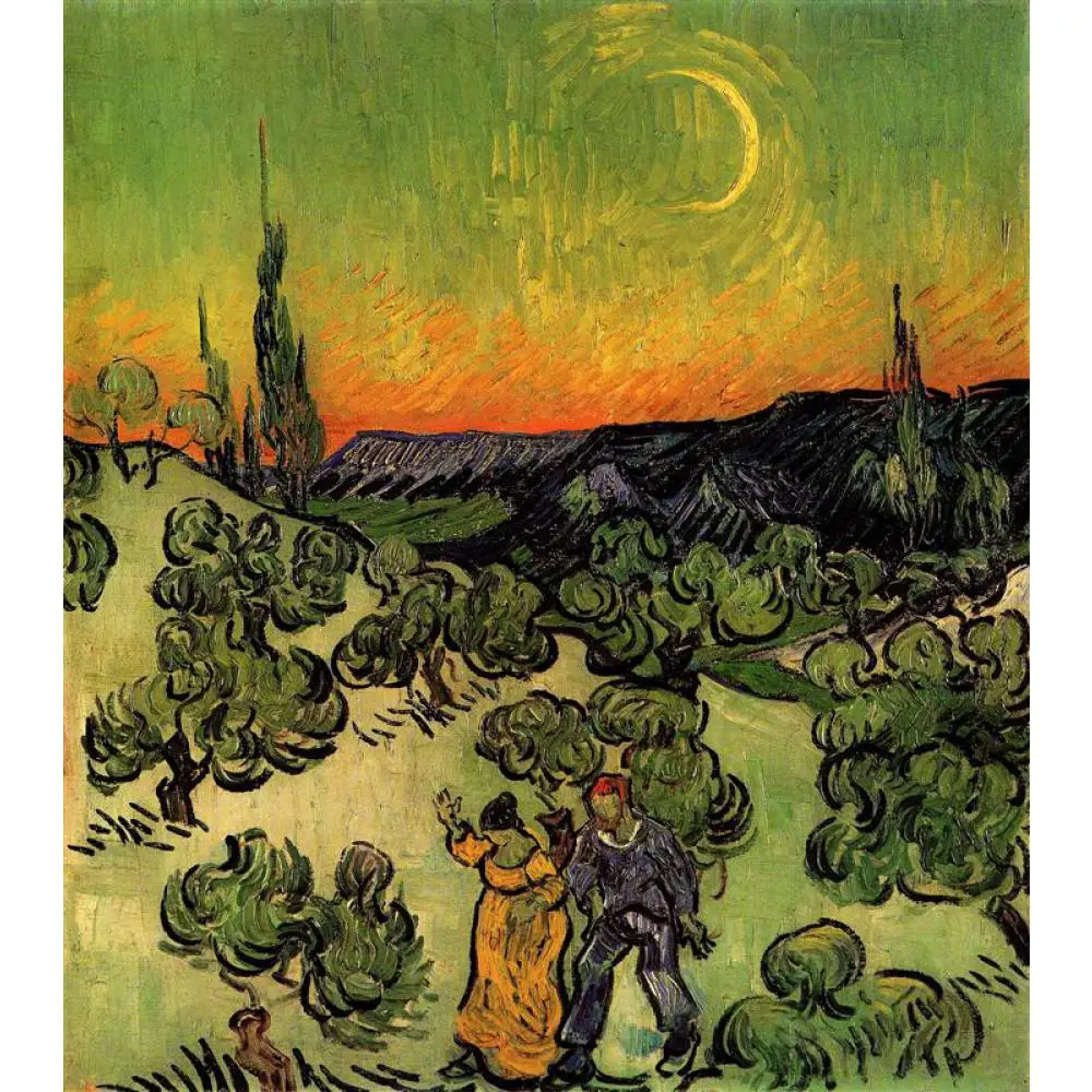 Canvas art Landscape with Couple Walking and Crescent Moon by Vincent Van Gogh oil paintings High quality hand-painted
Canvas art Landscape with Couple Walking and Crescent Moon by Vincent Van Gogh oil paintings High quality hand-painted