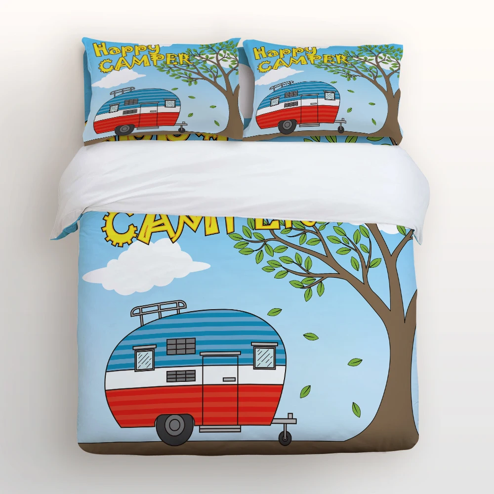 Набор пододеяльников с застежкой молнией Happy Camping ретро рисунок караван 4 шт