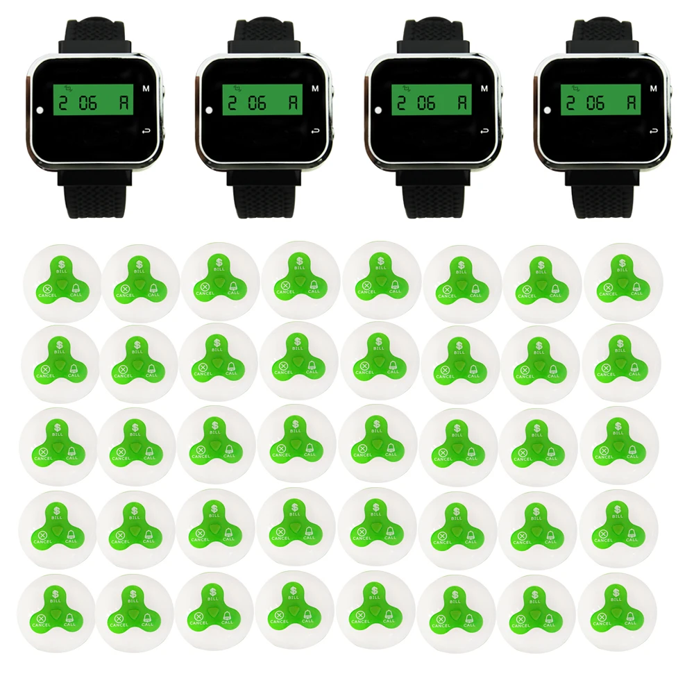 JINGLE BELLS waterproof calling systems 40 button transmitter+4 watch pager receiver for restaurant calling number paging system
JINGLE BELLS waterproof calling systems 40 button transmitter+4 watch pager receiver for restaurant calling number paging system