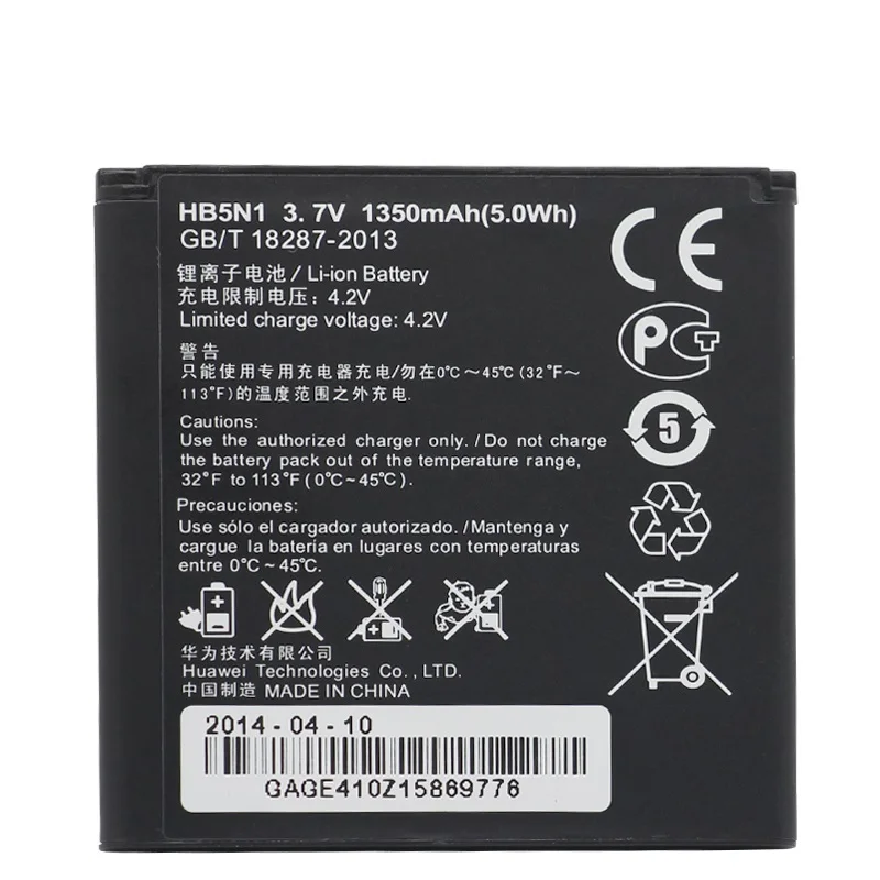 Сменный аккумулятор HB5N1 для Huawei G300, G302D, G305T, G330C, C8812, C8825D, U8815, U8818, T8828, T8830, U8681, 1350 мА · ч
Сменный аккумулятор HB5N1 для Huawei G300, G302D, G305T, G330C, C8812, C8825D, U8815, U8818, T8828, T8830, U8681, 1350 мА · ч