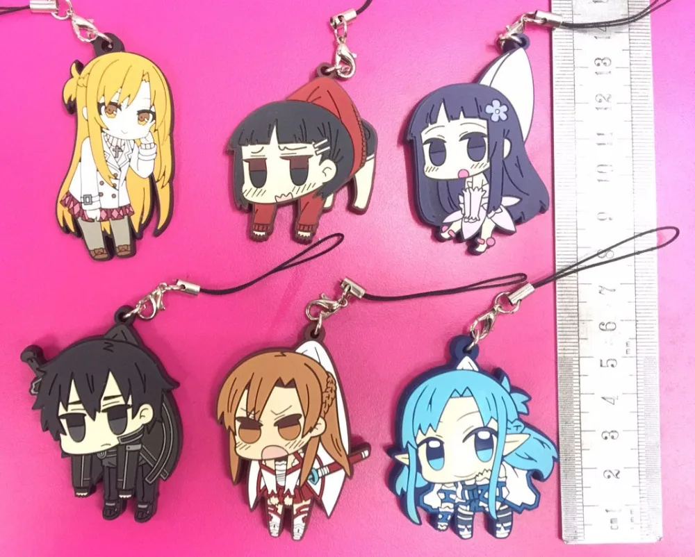 6pcs/lot Sword Art Online Original Japanese anime figure rubber Silicone sweet smell mobile phone charms/key chain/strap G924
6pcs/lot Sword Art Online Original Japanese anime figure rubber Silicone sweet smell mobile phone charms/key chain/strap G924
