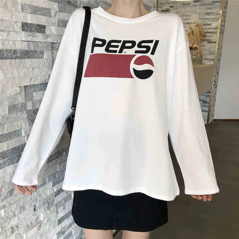 Фото 2018 осень зима модная новая белая длинная футболка Свободная Корейская женская с