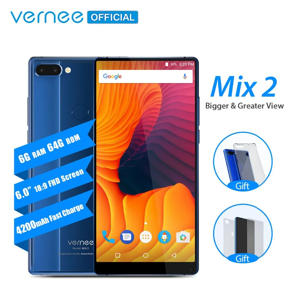 Оригинальный Vernee Mix 2 Helio P25 6 GB 64 смартфон 0 "18:9 FHD 4200 mAh 13MP двойной Камера 4G LTE Android 7 9