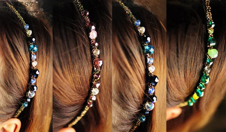 Новые Красочные нерегулярные хрустальные Золотые Нитки обмотки обручи для волос