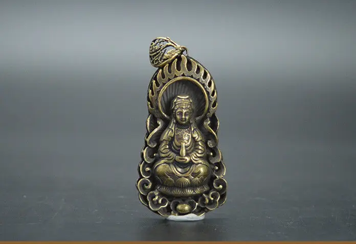 Китайская резьба seiko из чистой латуни Guanyin bodhisattva Маленькая подвеска | Дом и сад