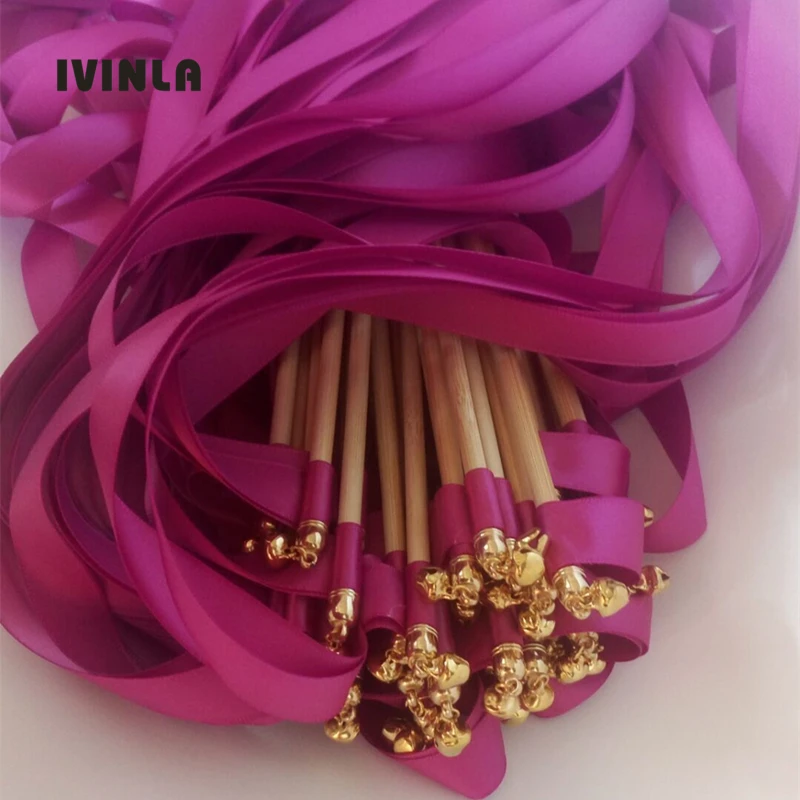 Newest 50pcs/lot Fushia ribbon wedding stick wands With gold Bells for wedding decoration
Newest 50pcs/lot Fushia ribbon wedding stick wands With gold Bells for wedding decoration