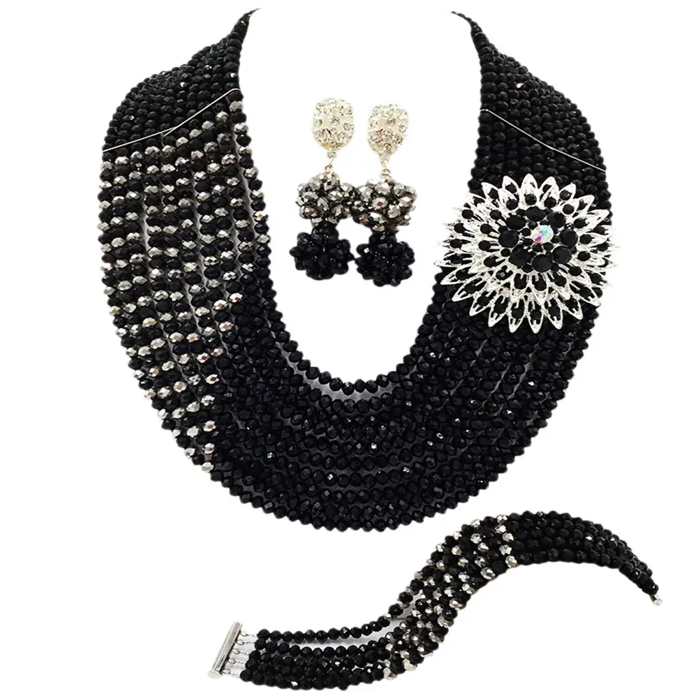 Black and Silver African Necklace Jewelry Set Nigerian Wedding Accessories Crystal Bridal Party Jewelry Sets for Women 10JZ01
Black and Silver African Necklace Jewelry Set Nigerian Wedding Accessories Crystal Bridal Party Jewelry Sets for Women 10JZ01