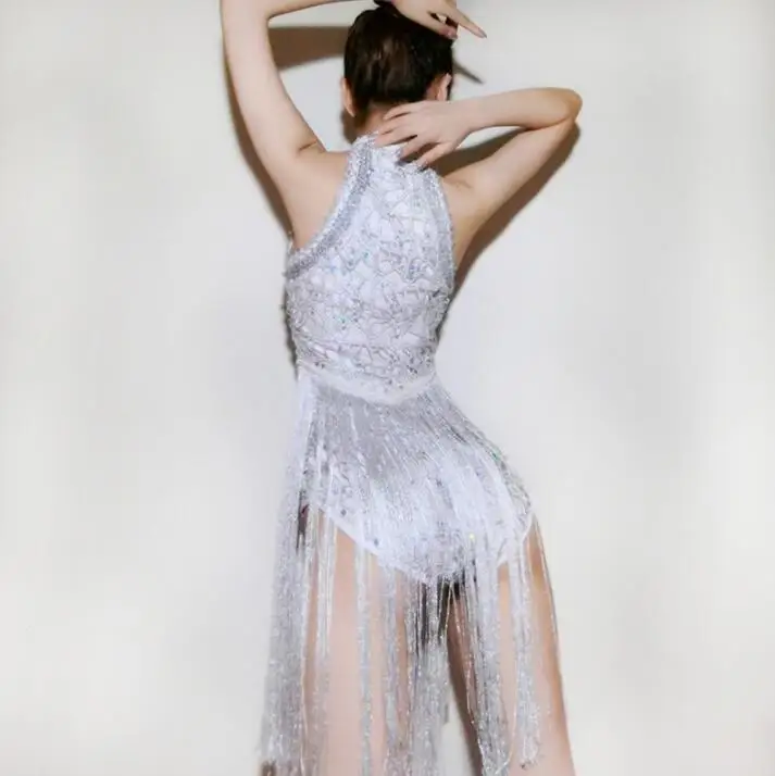 Rhinestones Silver Tassel Sexy Bodysuit Women Jazz Dance Party Outfit DJ DS Nightclub Beyonce Stage Costumes For Singers
Rhinestones Silver Tassel Sexy Bodysuit Women Jazz Dance Party Outfit DJ DS Nightclub Beyonce Stage Costumes For Singers