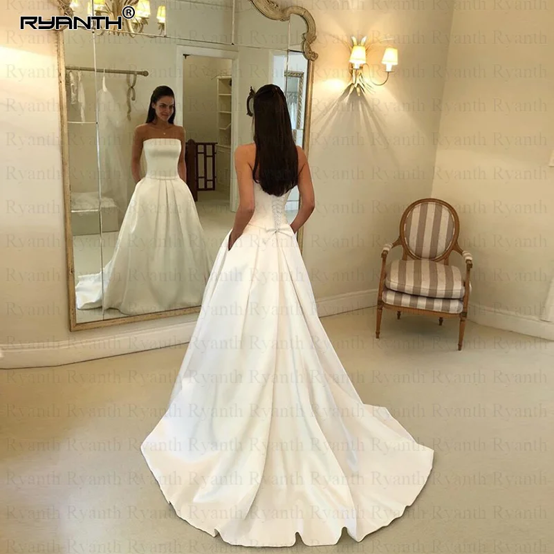 Vestidos De Noiva Simple Satin Wedding Dresses 2019 Lace-up Back Bridal Wedding Gown Strapless Ivory Bride Dress Robe De Mariage
Vestidos De Noiva Simple Satin Wedding Dresses 2019 Lace-up Back Bridal Wedding Gown Strapless Ivory Bride Dress Robe De Mariage