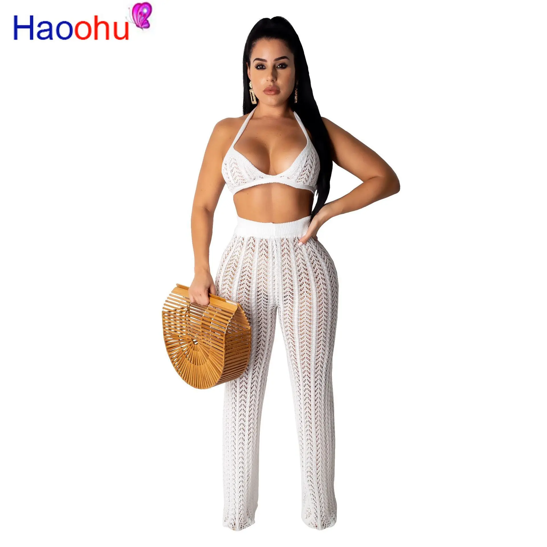 2019 New crochet knitted beach cover ups sexy women hollow out Top+pants cover ups Robe Plage Beachwear 2PCS/SET
2019 New crochet knitted beach cover ups sexy women hollow out Top+pants cover ups Robe Plage Beachwear 2PCS/SET