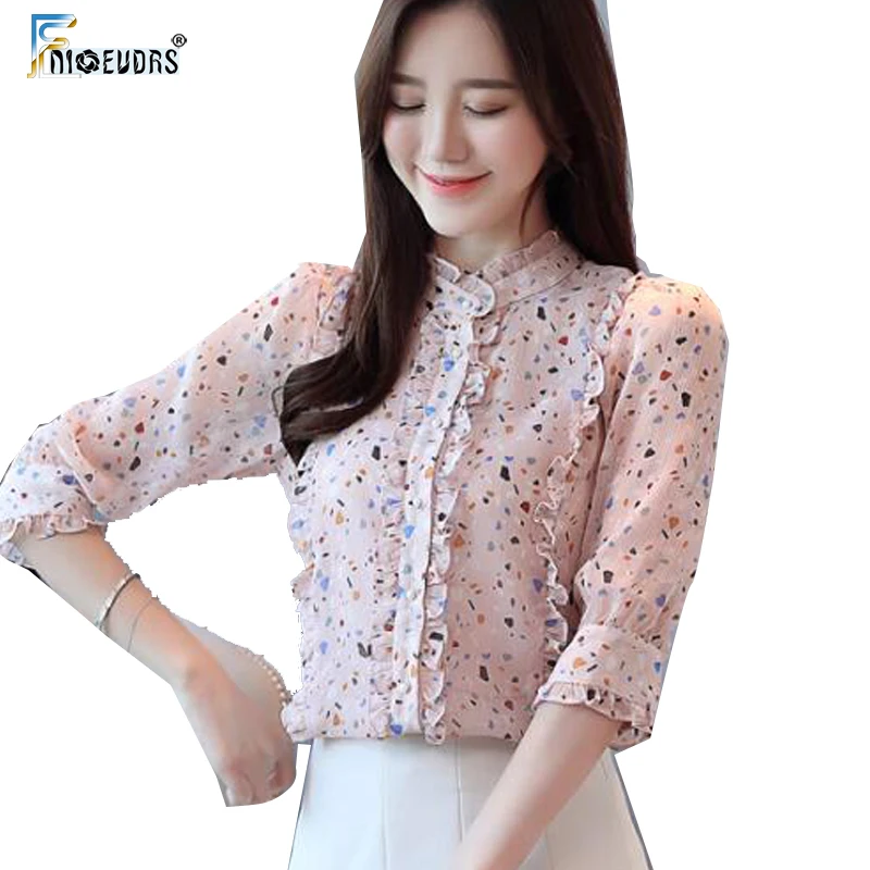 Vintage Tops Women Stand Collar Design Korean Half Sleeve Sexy Summer Pink Top Button Ruffled Floral Chiffon Blouse Shirt A011
Vintage Tops Women Stand Collar Design Korean Half Sleeve Sexy Summer Pink Top Button Ruffled Floral Chiffon Blouse Shirt A011