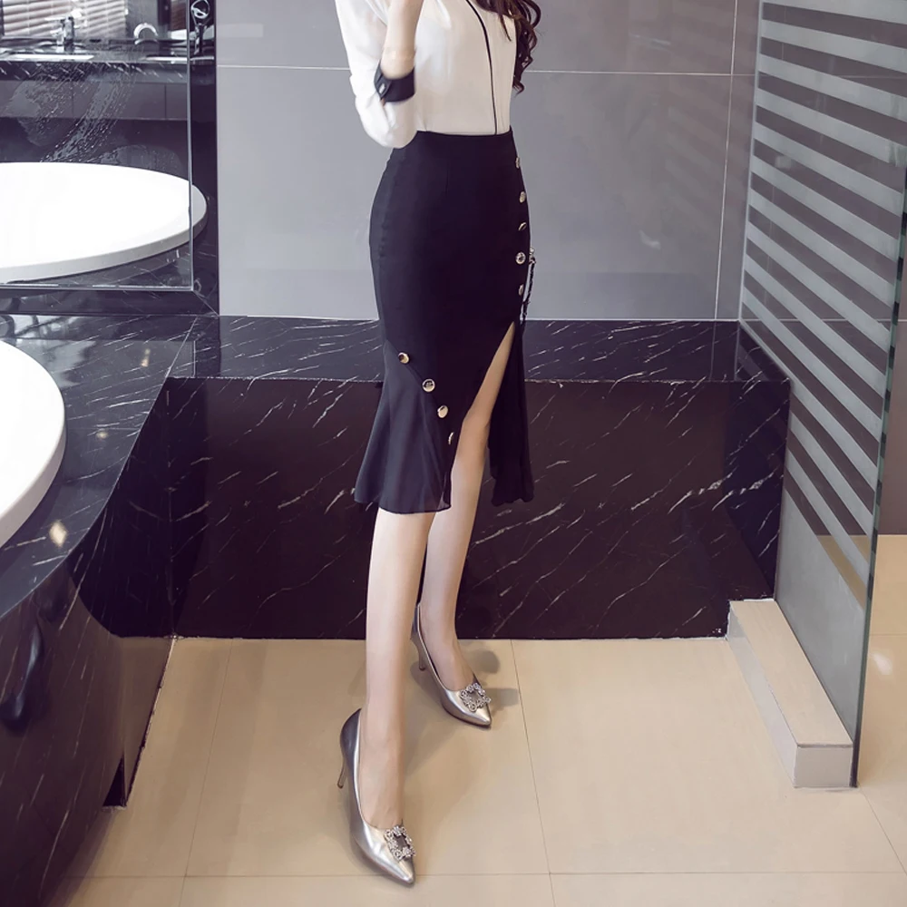 Asymmetric Breasted Design Women Skirts High Waist Stretch Package Hip Skirts Womens Chiffon Stitching Ladies Party Skirts
Asymmetric Breasted Design Women Skirts High Waist Stretch Package Hip Skirts Womens Chiffon Stitching Ladies Party Skirts