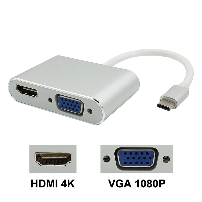 Адаптер USB C HDMI VGA Type к 4K Thunderbolt 3 для Samsung Galaxy S10 S9 S8 Huawei Mate 20 10 P30 Pro VGA|Кабели VGA| |