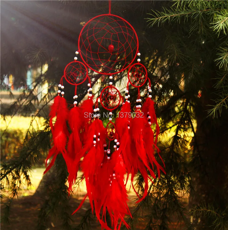 

New fashion originality big Hot red Dreamcatcher Wind Chimes Indian Style Feather Pendant Dream Catcher Gift