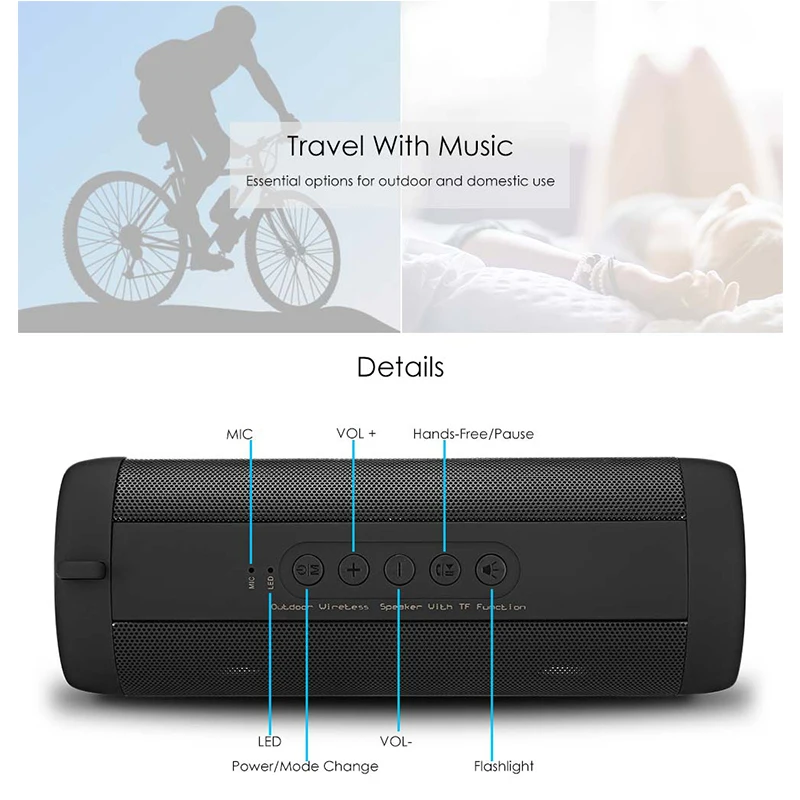 Excelvan T2 Outdoor Portable Bicycle Bluetooth Mini Speaker Flashlight Stereo 1800mAh Support TF Card FM Radio for Riding | Электроника