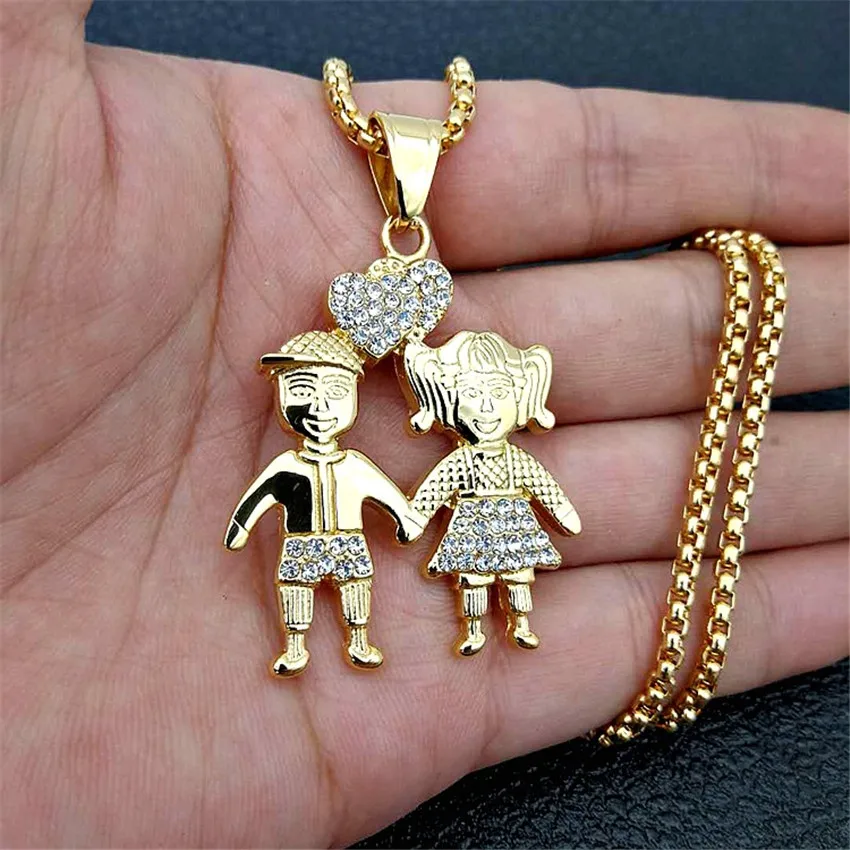 1 Paired Cartoon Couple Pendants Necklaces For Lovers Gold Color Stainless Steel Ice Out Bling BFF Necklace Romantic Jewelry
1 Paired Cartoon Couple Pendants Necklaces For Lovers Gold Color Stainless Steel Ice Out Bling BFF Necklace Romantic Jewelry