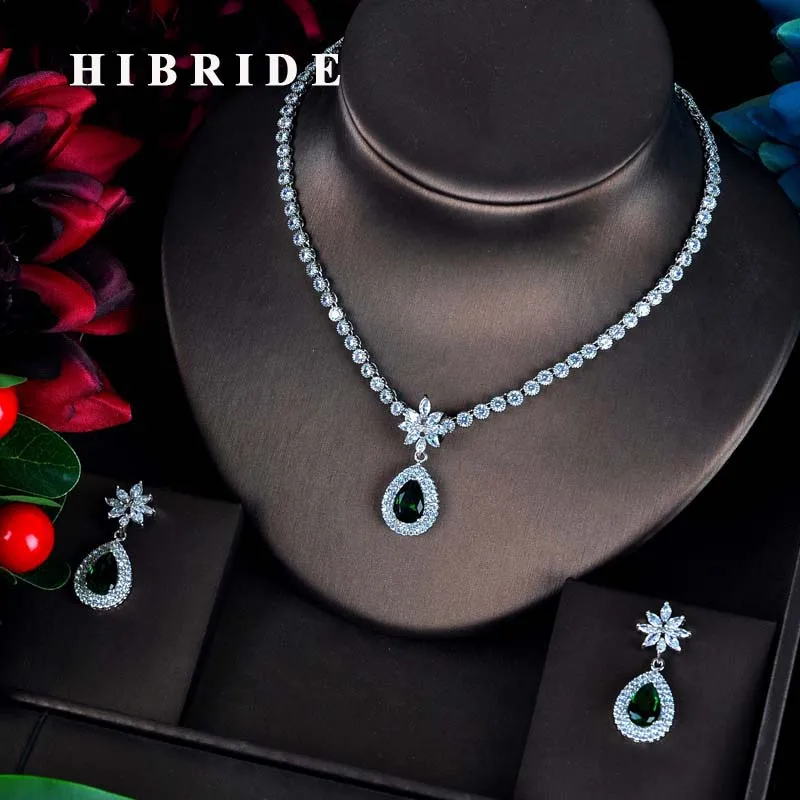 HIBRIDE Luxury Green CZ Jewelry Sets For Women Water Drop Necklace Earrings Bijoux Set bijoux mariage Wedding Gifts N-594
HIBRIDE Luxury Green CZ Jewelry Sets For Women Water Drop Necklace Earrings Bijoux Set bijoux mariage Wedding Gifts N-594
