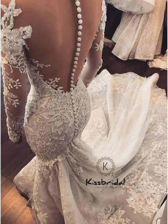vestido de noiva 2018 Modest Vinatge Lace Tulle Wedding Dress Button Back Illusion Neckline Mermaid Bridal Gowns
vestido de noiva 2018 Modest Vinatge Lace Tulle Wedding Dress Button Back Illusion Neckline Mermaid Bridal Gowns