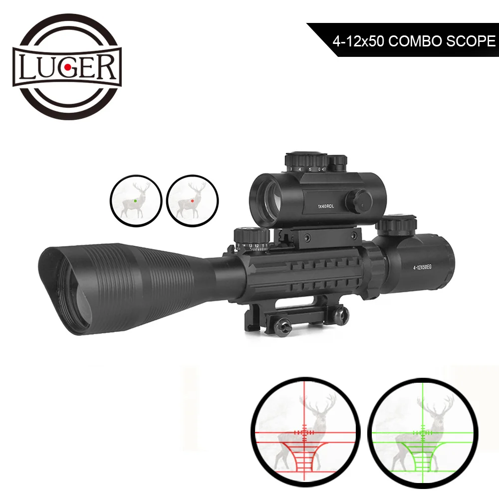 LUGER 4 12X50 прицел для винтовки с подсветкой + 1X40RDL красный зеленый точечный охоты