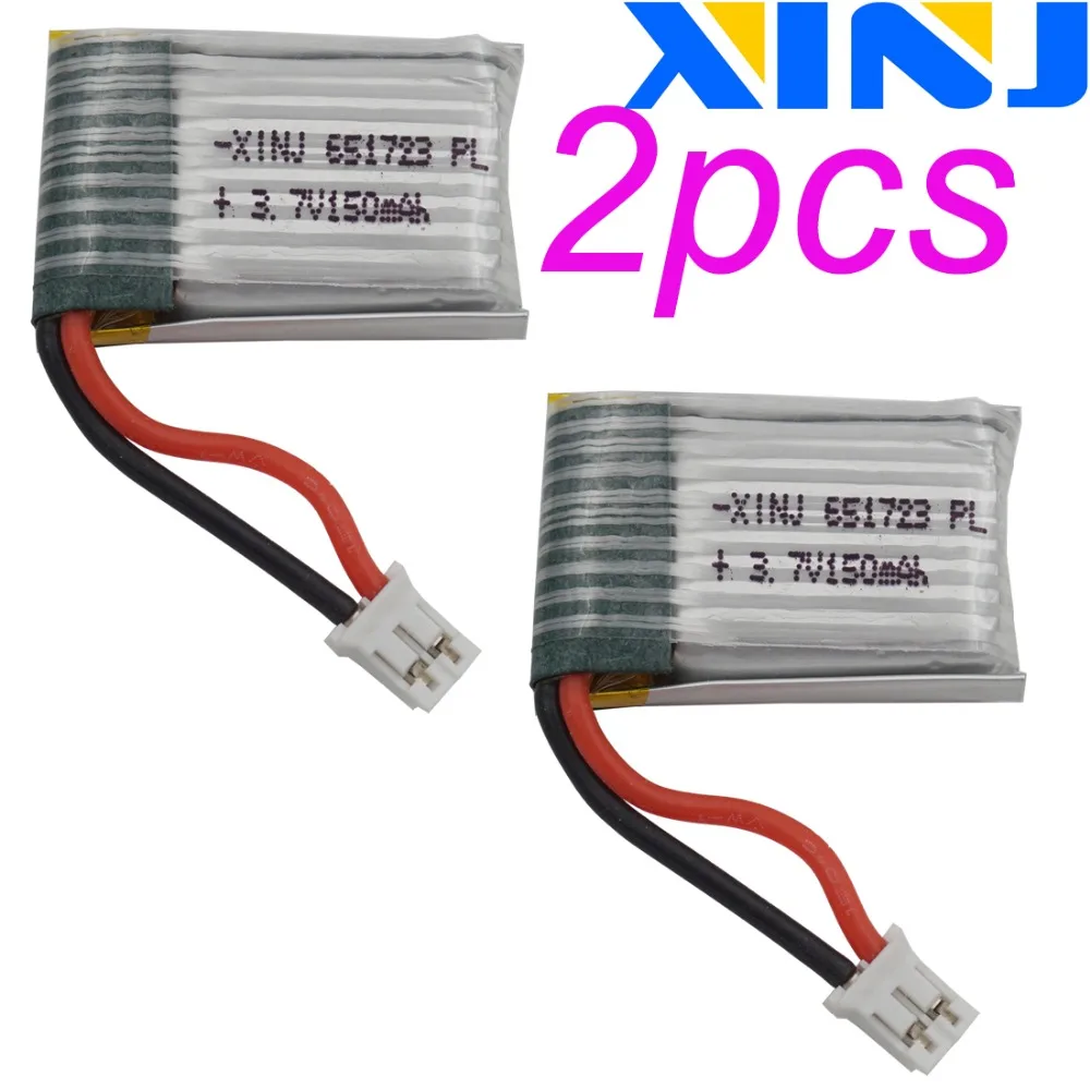 XINJ 2pcs 3.7V 150 mAh 20C 2pin JST-PH 2.0mm 651723 Rechargeable Polymer Li Battery For F36 JJRC H36 Eachine E010 MiNi RC Drone
XINJ 2pcs 3.7V 150 mAh 20C 2pin JST-PH 2.0mm 651723 Rechargeable Polymer Li Battery For F36 JJRC H36 Eachine E010 MiNi RC Drone