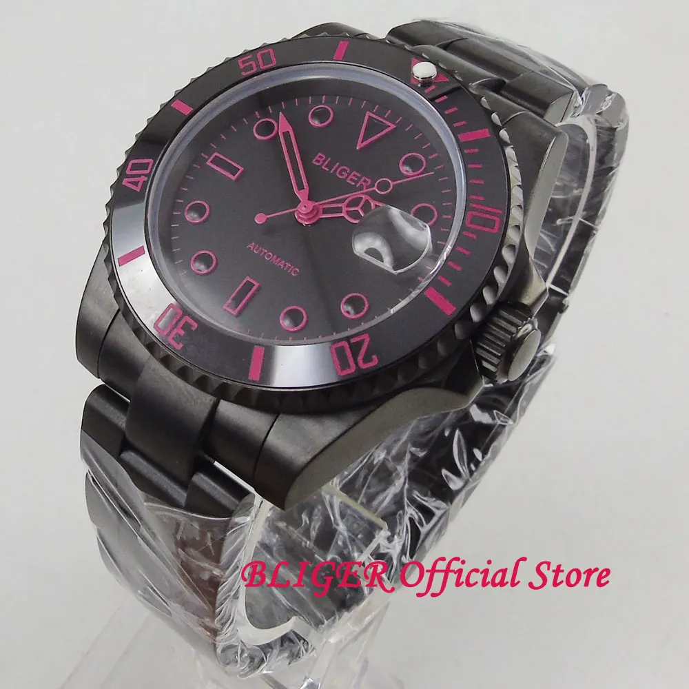 

Мужские наручные часы BLIGER, 40 мм, с PVD-покрытием, с черным циферблатом, светящимся Арочным стеклом, керамическим ободом, Miyota 8215, 162