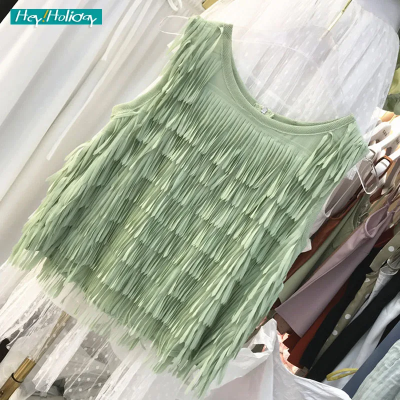 BOHO Женский Белый Топ пляжный жилет с кисточками Женская Повседневная рубашка