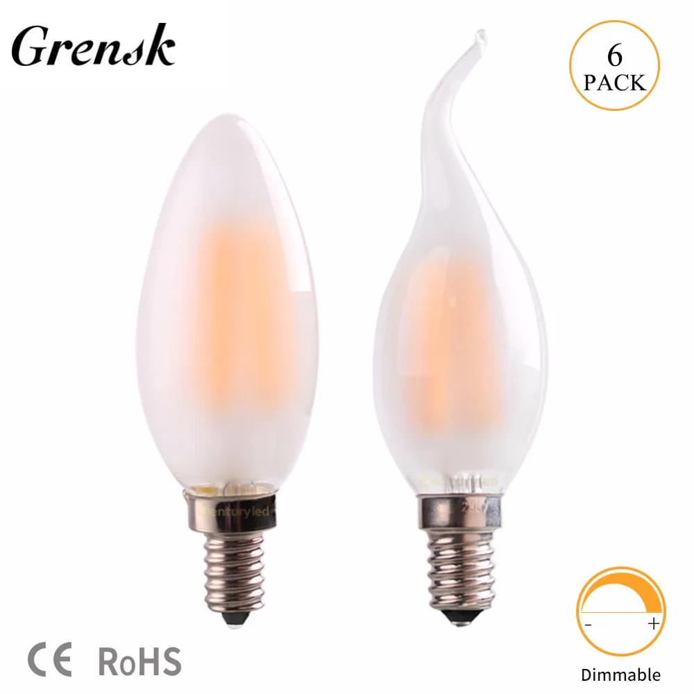 

Grensk C35 C35T Frosted Glass 4W 6W Edison LED Filament Lights Bulbs E12 E14 220V Warm White 2700K Decorative Lighting Dimmable