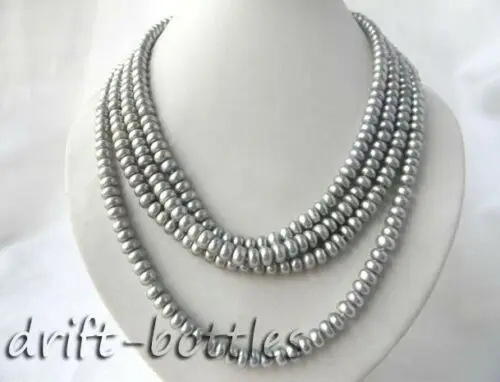 4Strands 18'' Flat Round Gray Freshwater pearl Necklace