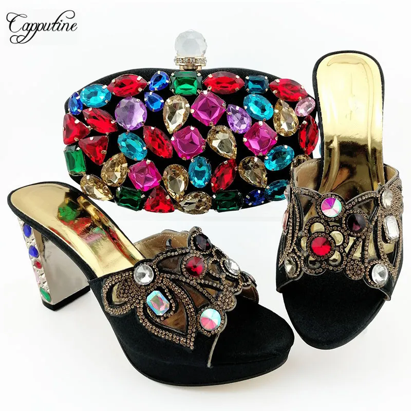 New Black Women Shoes And Bag Set To Match African High Heels Platform Slippers With Handbag Crystal Pumps Clutch QSL007 9cm
New Black Women Shoes And Bag Set To Match African High Heels Platform Slippers With Handbag Crystal Pumps Clutch QSL007 9cm