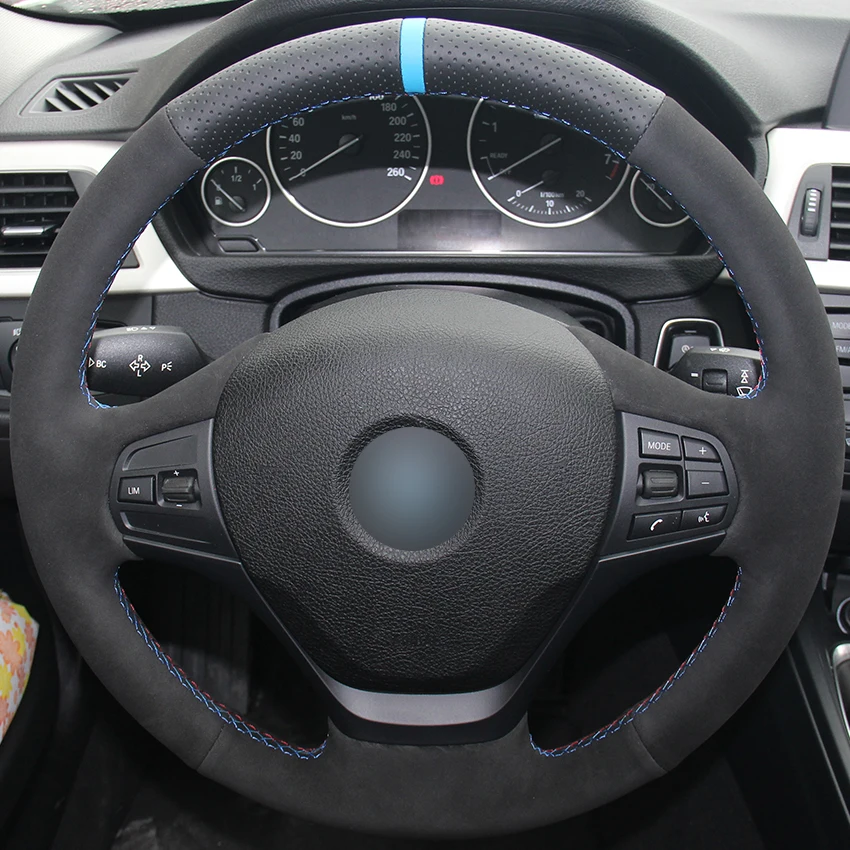 Hand sewing custom Black Leather Black Suede Car Steering Wheel Cover for BMW F30 316i 320i 328i
Hand sewing custom Black Leather Black Suede Car Steering Wheel Cover for BMW F30 316i 320i 328i
