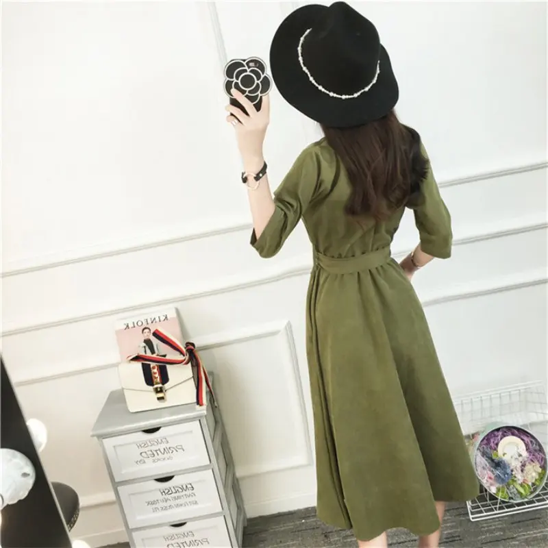 Women Autumn Elegant Slim Dress Empire Waist V-neck Fashion Female Spring Dresses Solid