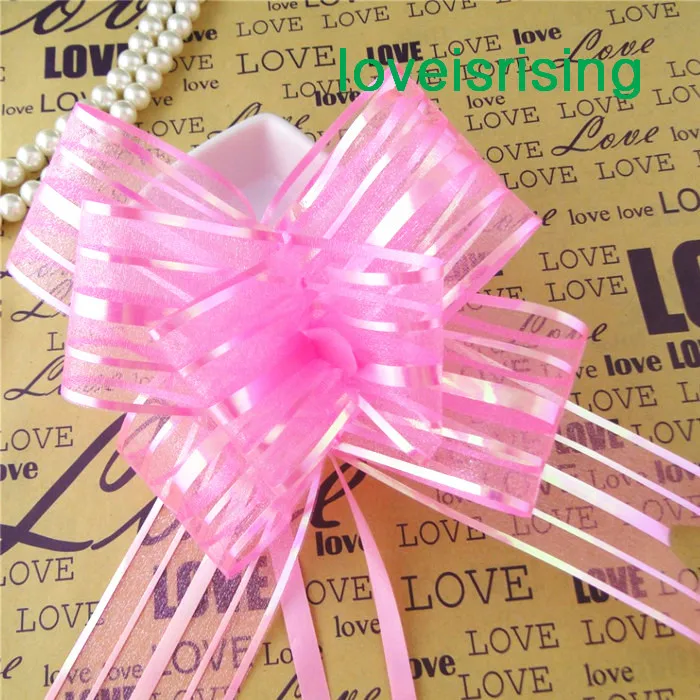 50pcs/lot 5cm Large Size Pink Organza Pull Bows Wedding Car Decor Flower Gift Wrap Coloful Ribbons | Дом и сад