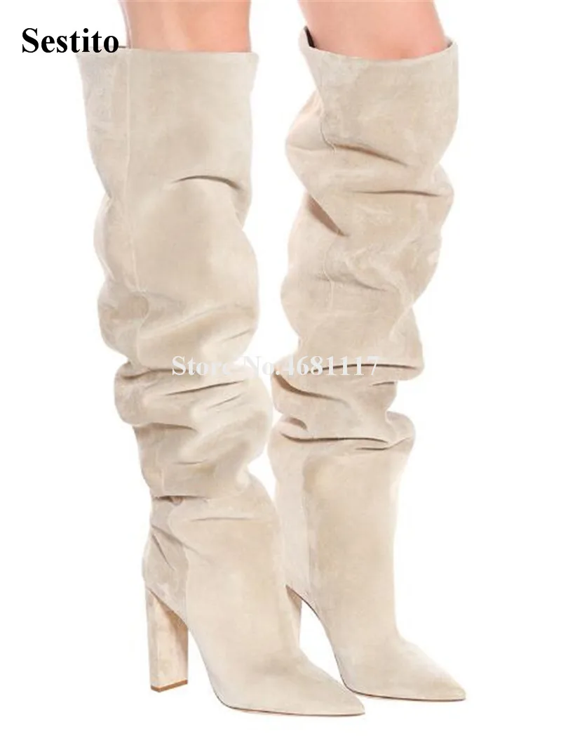 Loose Over Knee Pleated Boots Chunky Heel Women Fashion Pointed Toe Suede Leather Beige Long Thick Heel Boots Motorcycle Boot
Loose Over Knee Pleated Boots Chunky Heel Women Fashion Pointed Toe Suede Leather Beige Long Thick Heel Boots Motorcycle Boot