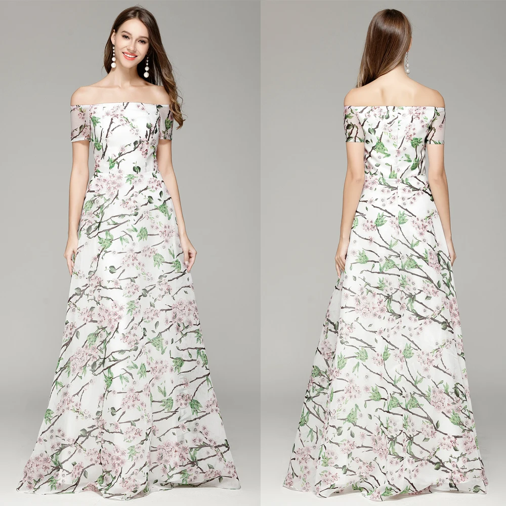 B0082 New Organza Printed Flower A-Line Ball Gown Boat Neck Prom Gown Formal Short sleevs Maxi Women Long Dresses
B0082 New Organza Printed Flower A-Line Ball Gown Boat Neck Prom Gown Formal Short sleevs Maxi Women Long Dresses