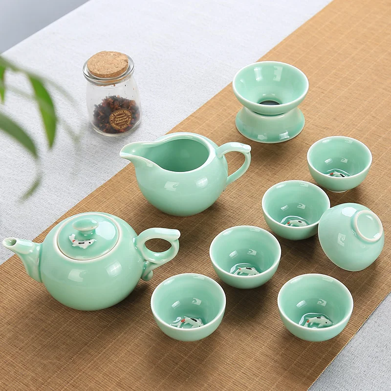 

Longquan celadon ceramic tea set, fish cup, kung fu teaset, teapot, gaiwan, Tureen, teacup,chaihai